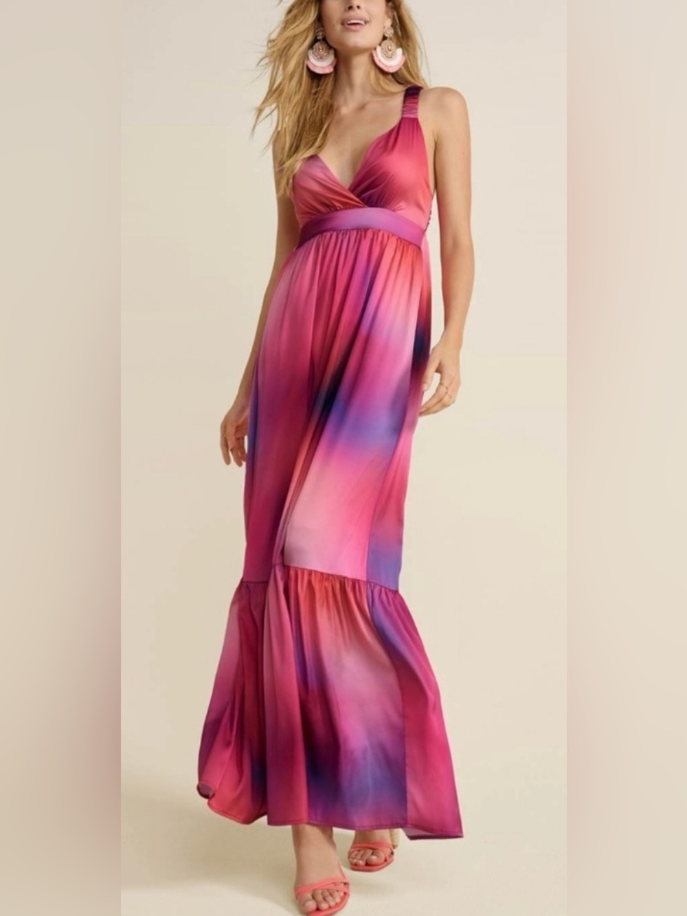VENUS Pink & Purple Ombre Maxi Dress | Tie-Back Straps | Flowy Resort Style